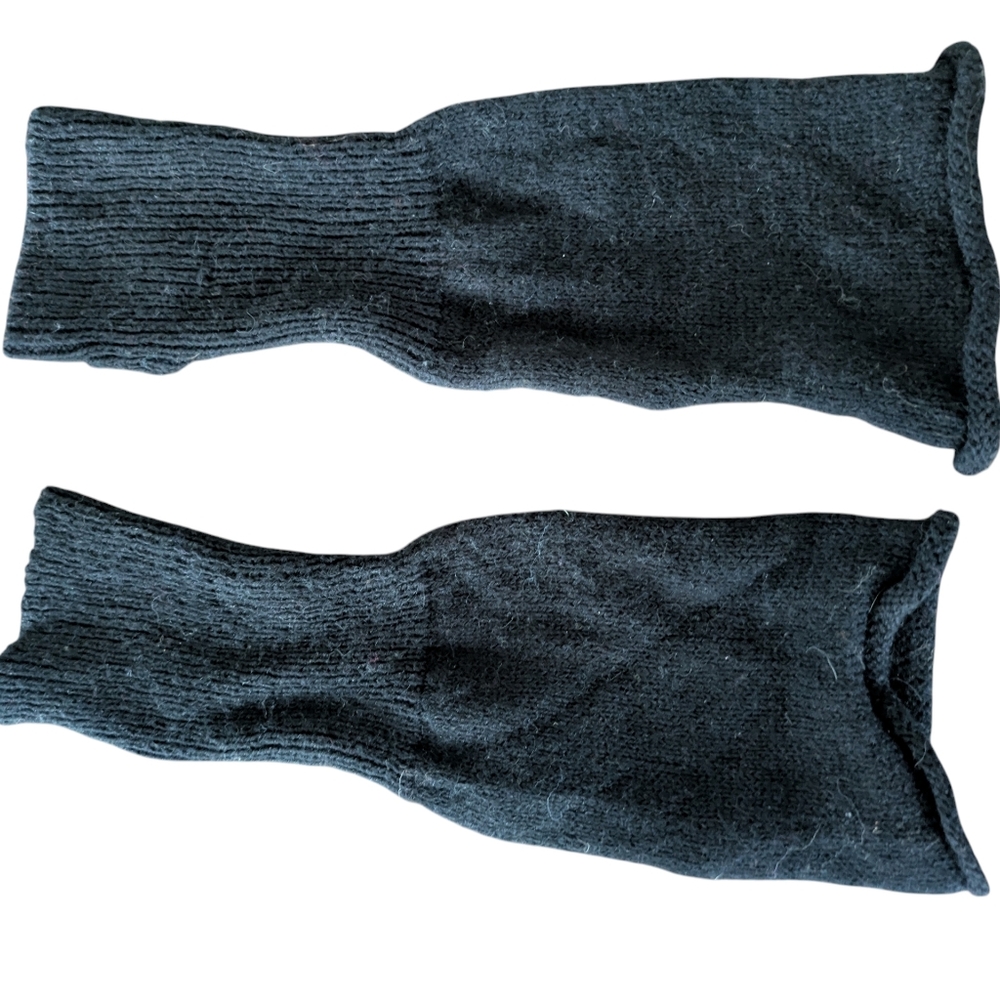 Black Knit Gloves Fingerless‎ Long Wrist Winter Arm Warmer Mitten Cozy Divided